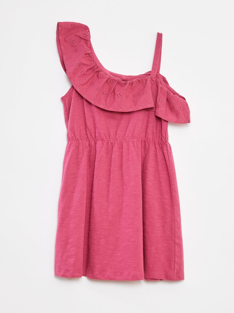 Robe avec épaule dénudée et broderies anglaises Violet - Kiabi