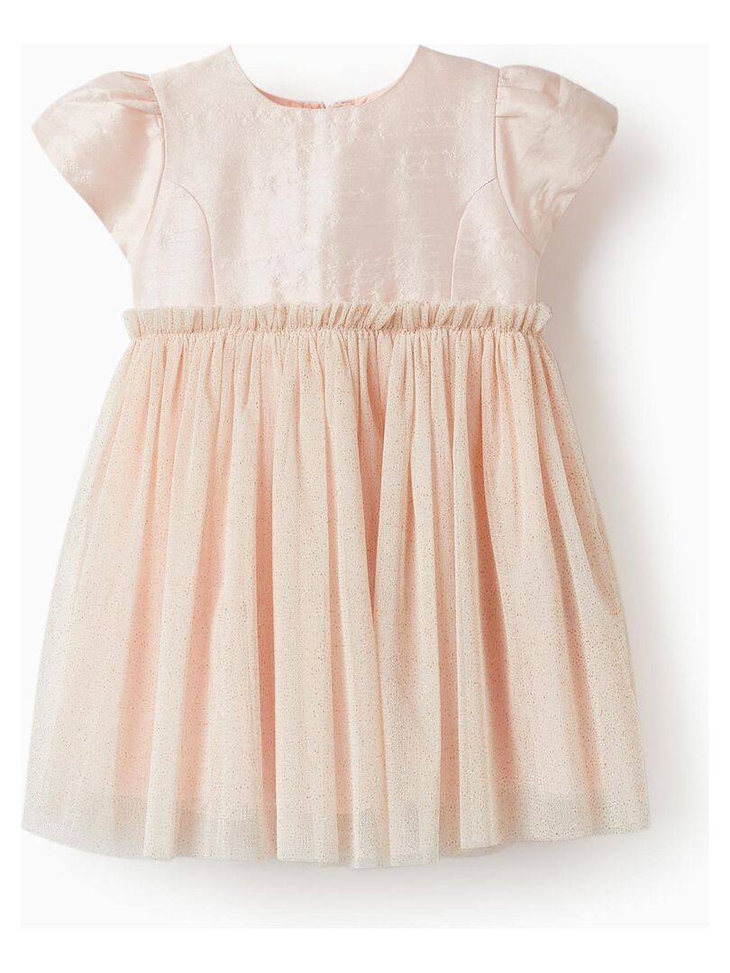 Robe Avec Jupe En Tulle Et Paillettes Dorées Pour Bébé Fille Manches Courtes CÉrÉmonie Rose 6045