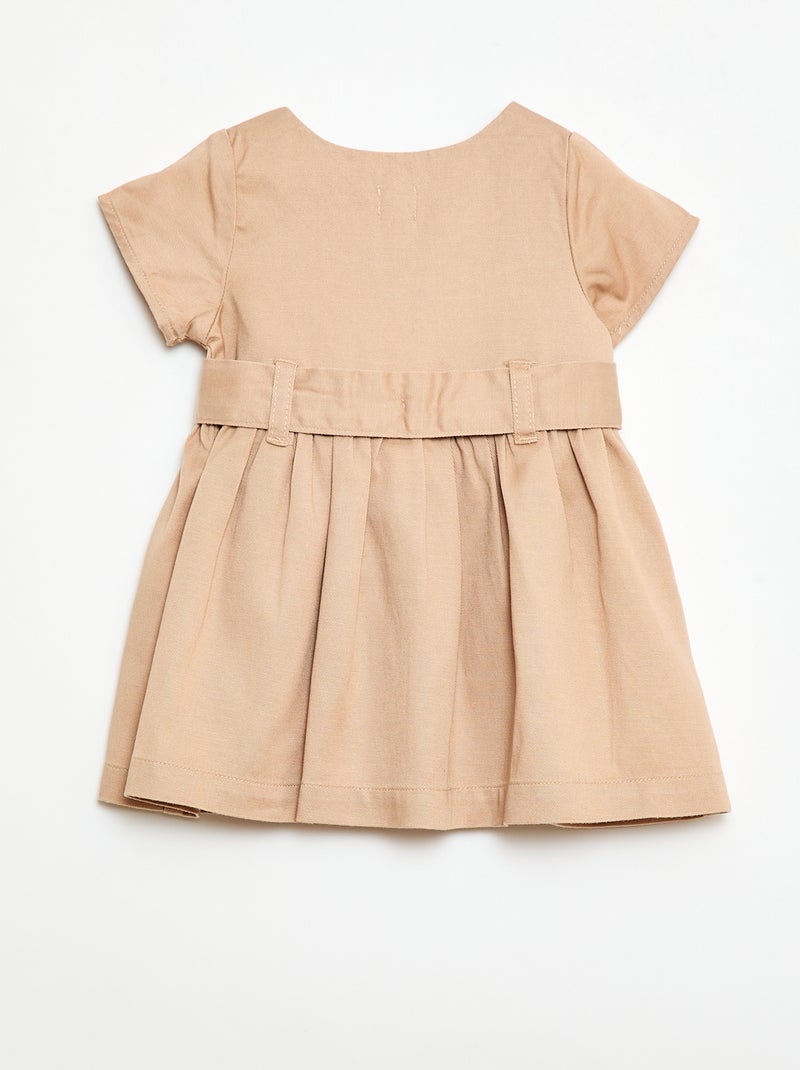 Robe avec manches courtes et ceinture à nouer Rose - Kiabi