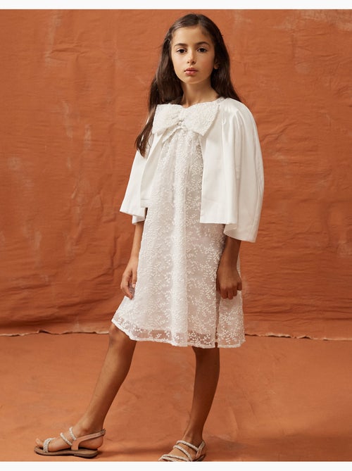 Robe avec nœud et manches cape à volants - Kiabi