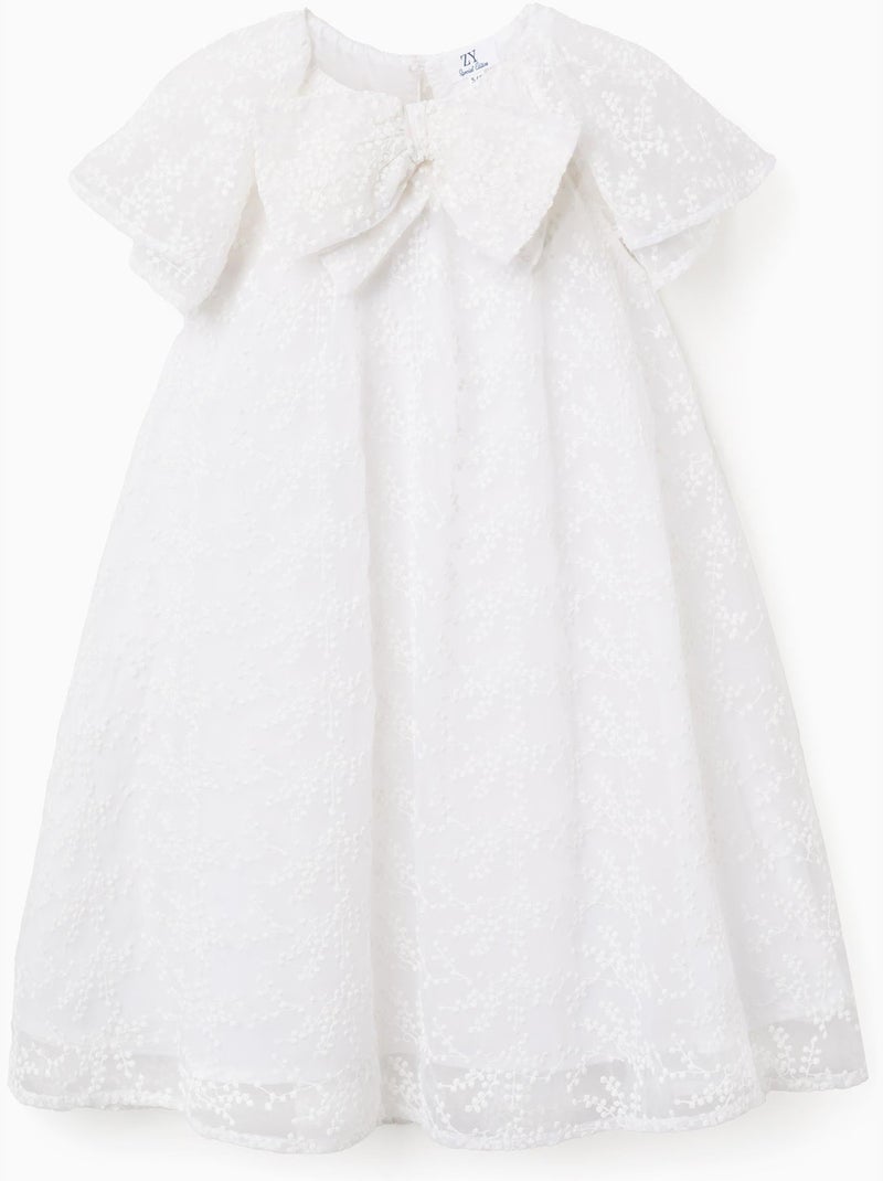 Robe avec nœud et manches cape à volants Blanc - Kiabi