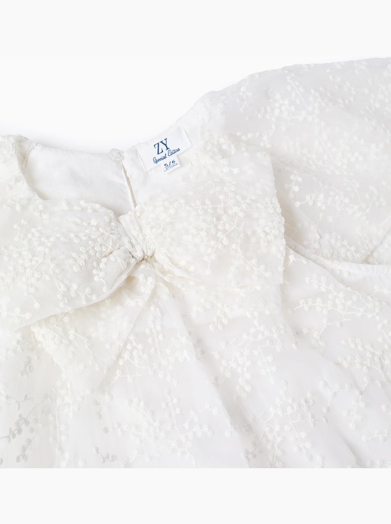 Robe avec nœud et manches cape à volants Blanc - Kiabi