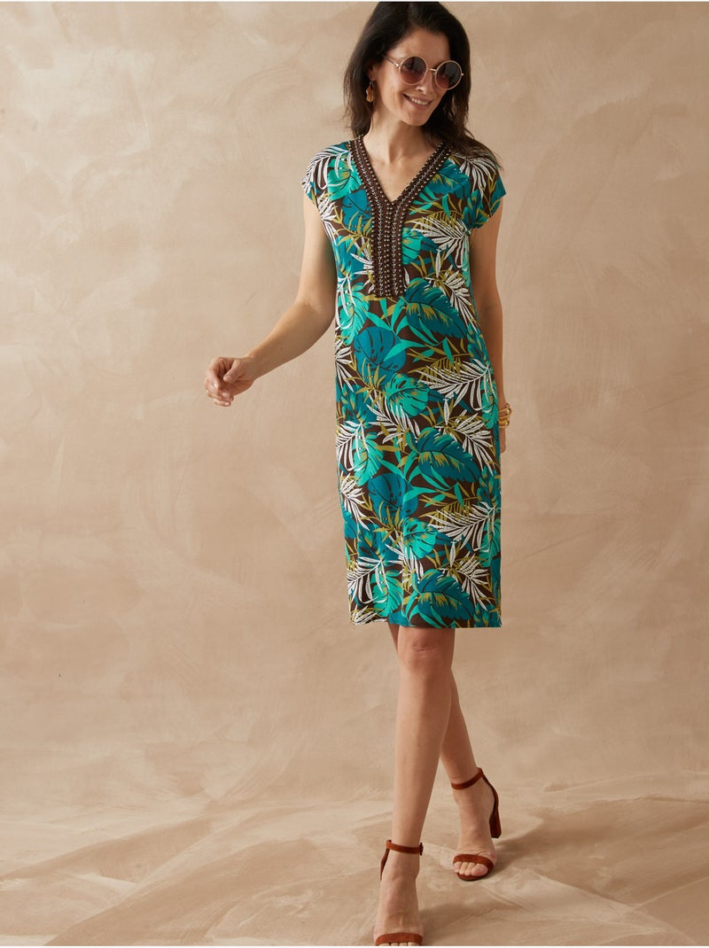 Robe avec perles fantaisie en maille - DAXON Bleu Vert - Kiabi