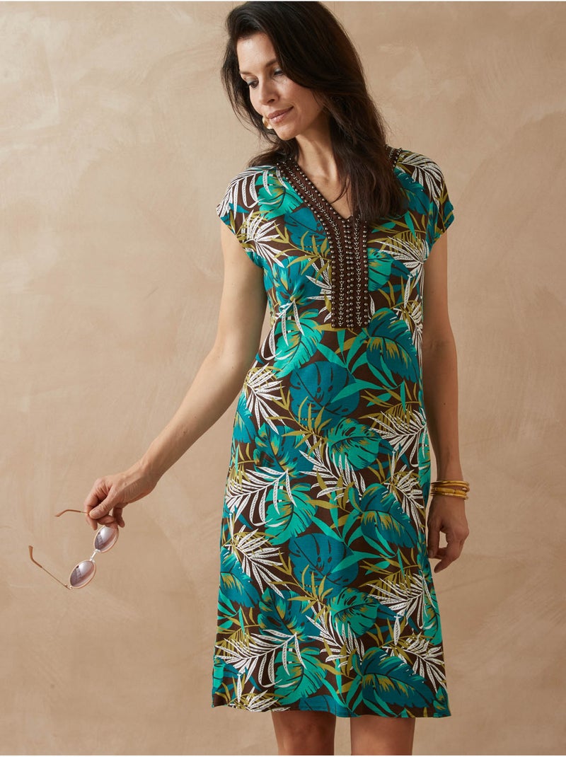 Robe avec perles fantaisie en maille - DAXON Bleu Vert - Kiabi