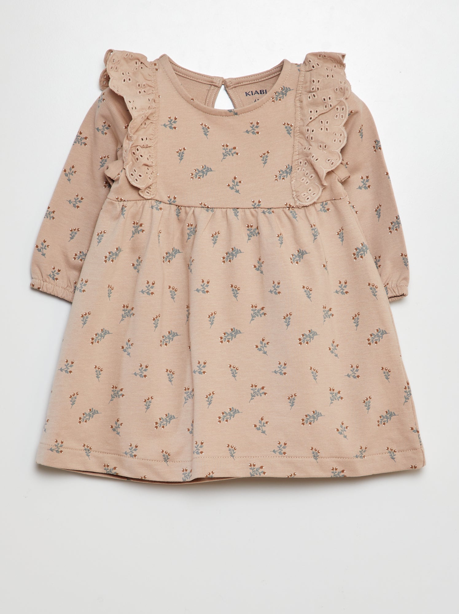 Robe Bébé Fille VERTBAUDET - Velours Côtelé 100% Coton, Broderie Anglaise, Manches Longues - Couleur Terracotta, Boutons Imitation Bois - 9