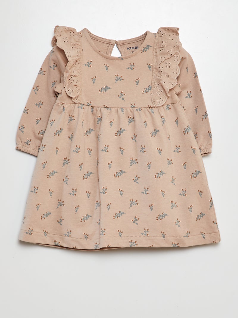 Robe avec volants en broderies anglaises Beige - Kiabi