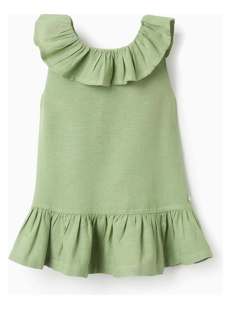 Robe avec Volants en Viscose, Coton et Lin Vert clair - Kiabi