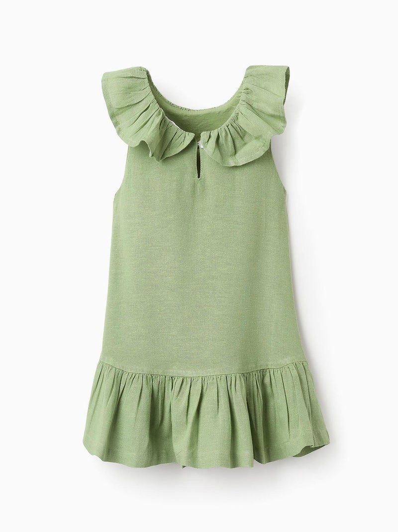 Robe avec Volants en Viscose, Coton et Lin Vert clair - Kiabi