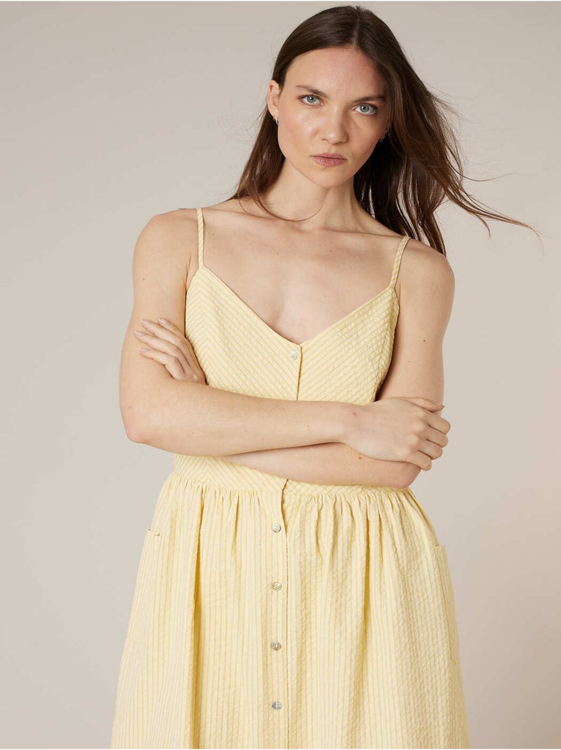 Robe babydoll femme texturée 'Deeluxe' Jaune clair - Kiabi