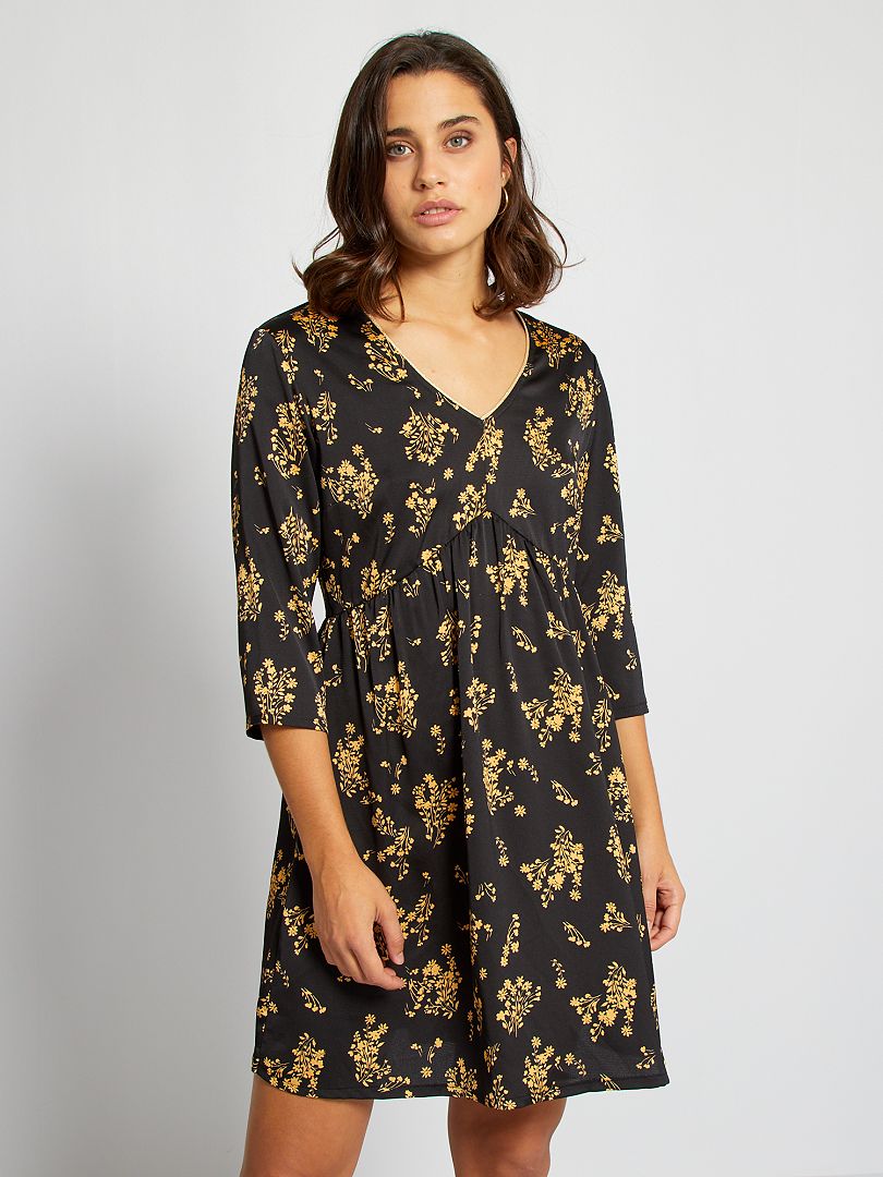 Robe babydoll fleurie noir/jaune Kiabi 25.00€