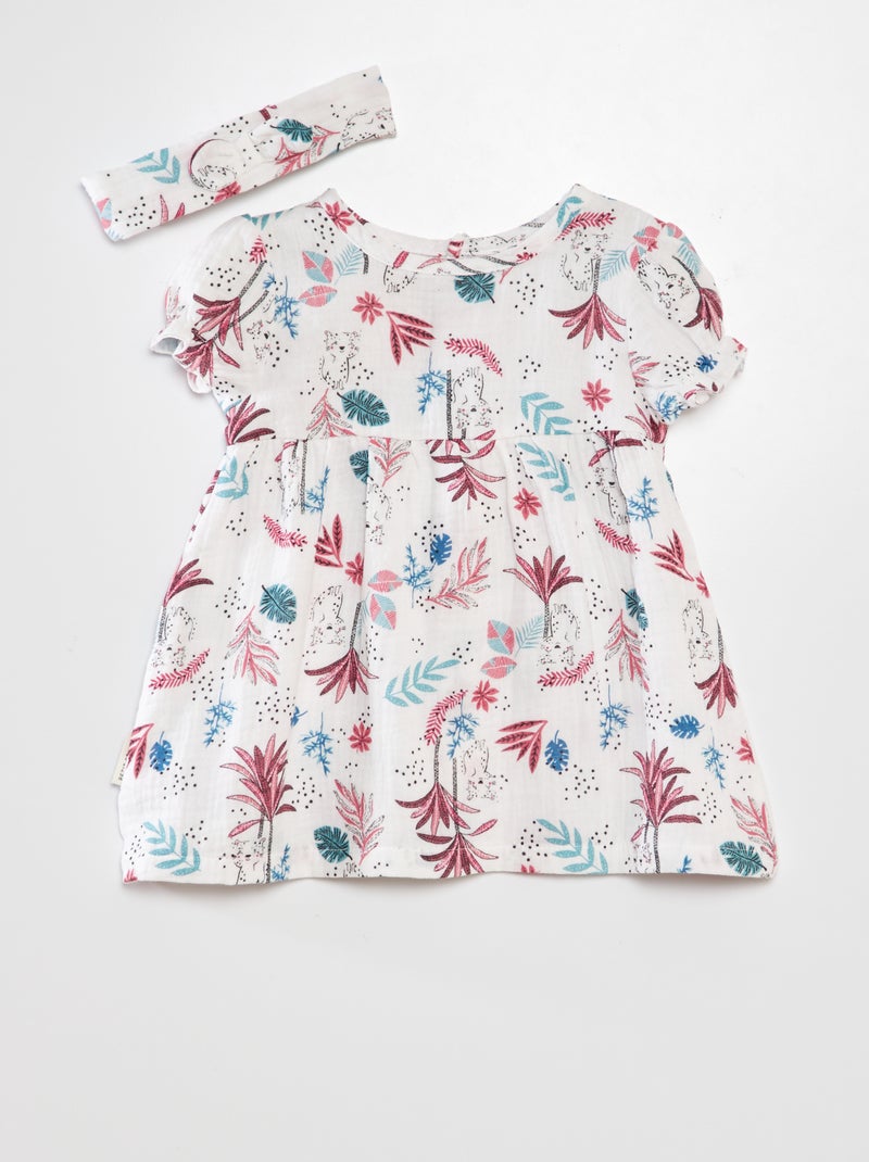 Robe + bandeau en gaze de coton imprimé 'Petit Béguin' Imprimé tropical - Kiabi