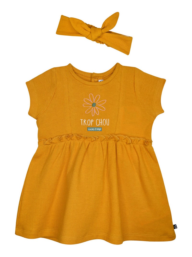 ROBE BANDEAU NESSA MAILLE FANTAISIE MANCHES COURTES Jaune - Kiabi