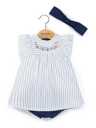 Robe + bas blanc rayé bleu Fille - Terre de Marins