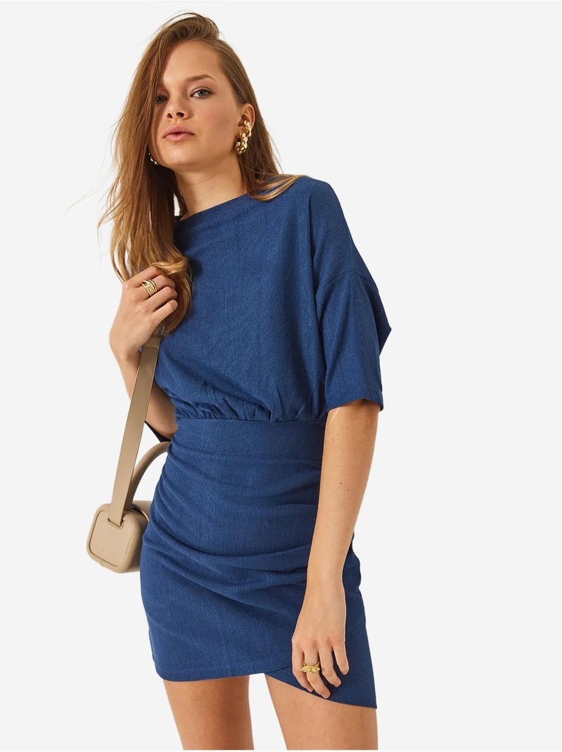 Robe basique bianco avec taille élastique, manches chauve-souris et jupe à volants lucci Bleu marine - Kiabi
