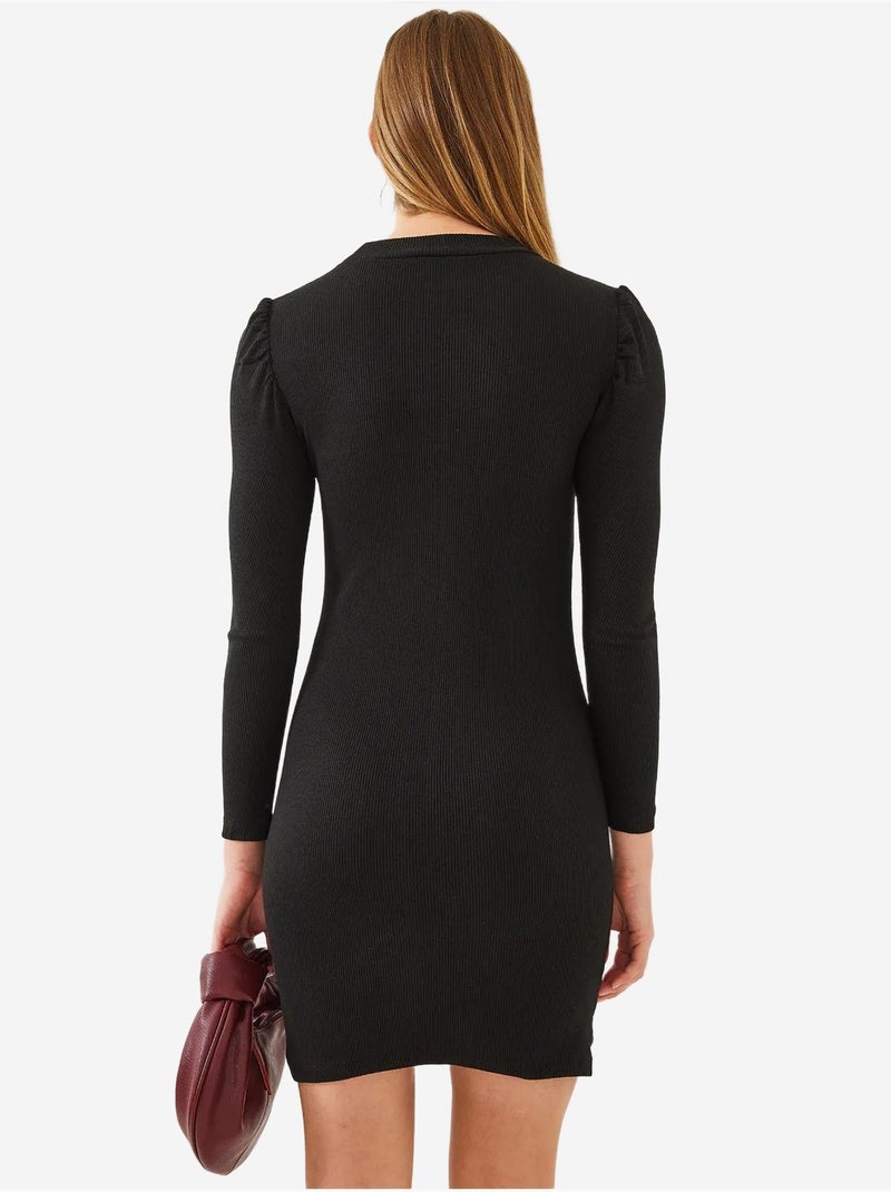 Robe basique côtelée à manches princesse bianco lucci Noir - Kiabi