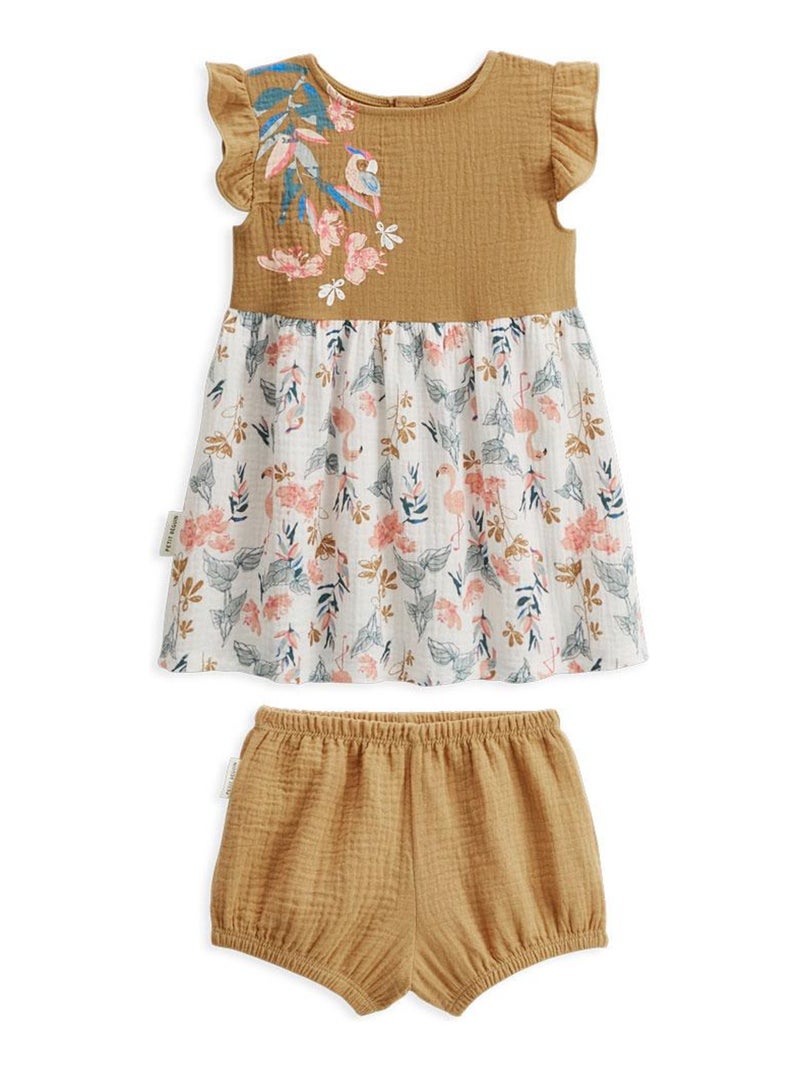 Robe bébé + bloomer en gaze de coton Flamingo Moutarde - Kiabi