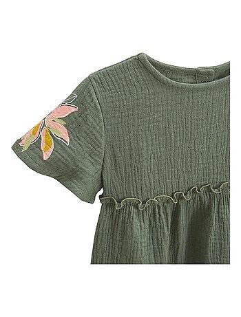 Robe bébé en gaze de coton + chouchou Pivoina