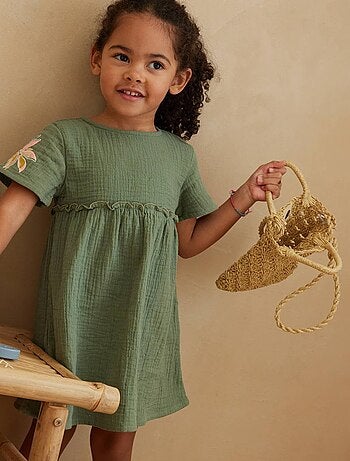 Robe bébé en gaze de coton + chouchou Pivoina