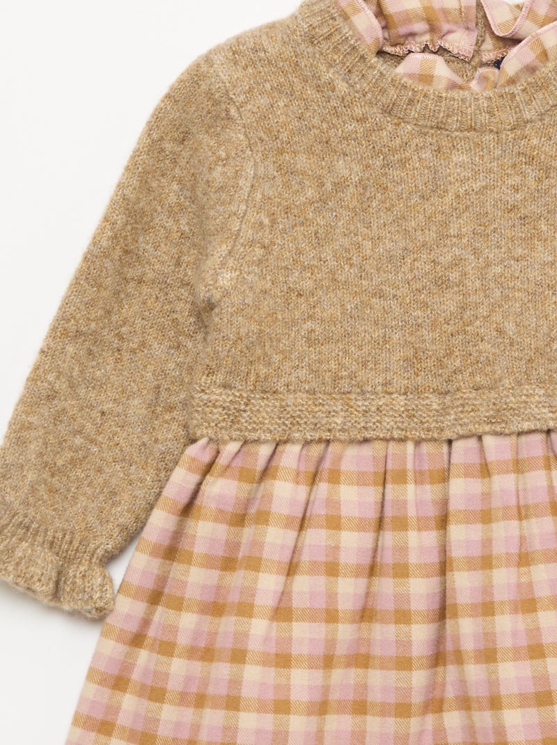 Robe bi matière 2 en 1 en tricot et flanelle Rose - Kiabi