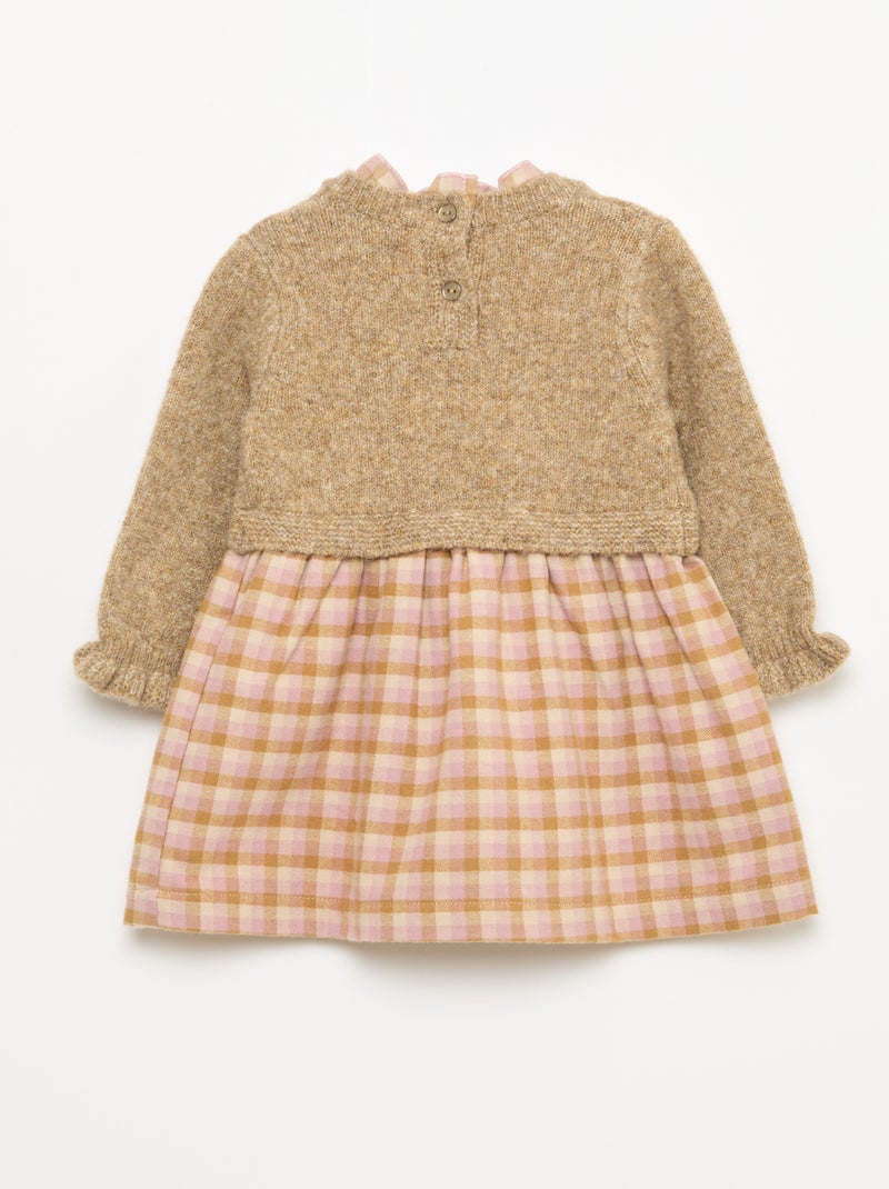 Robe bi matière 2 en 1 en tricot et flanelle Rose - Kiabi