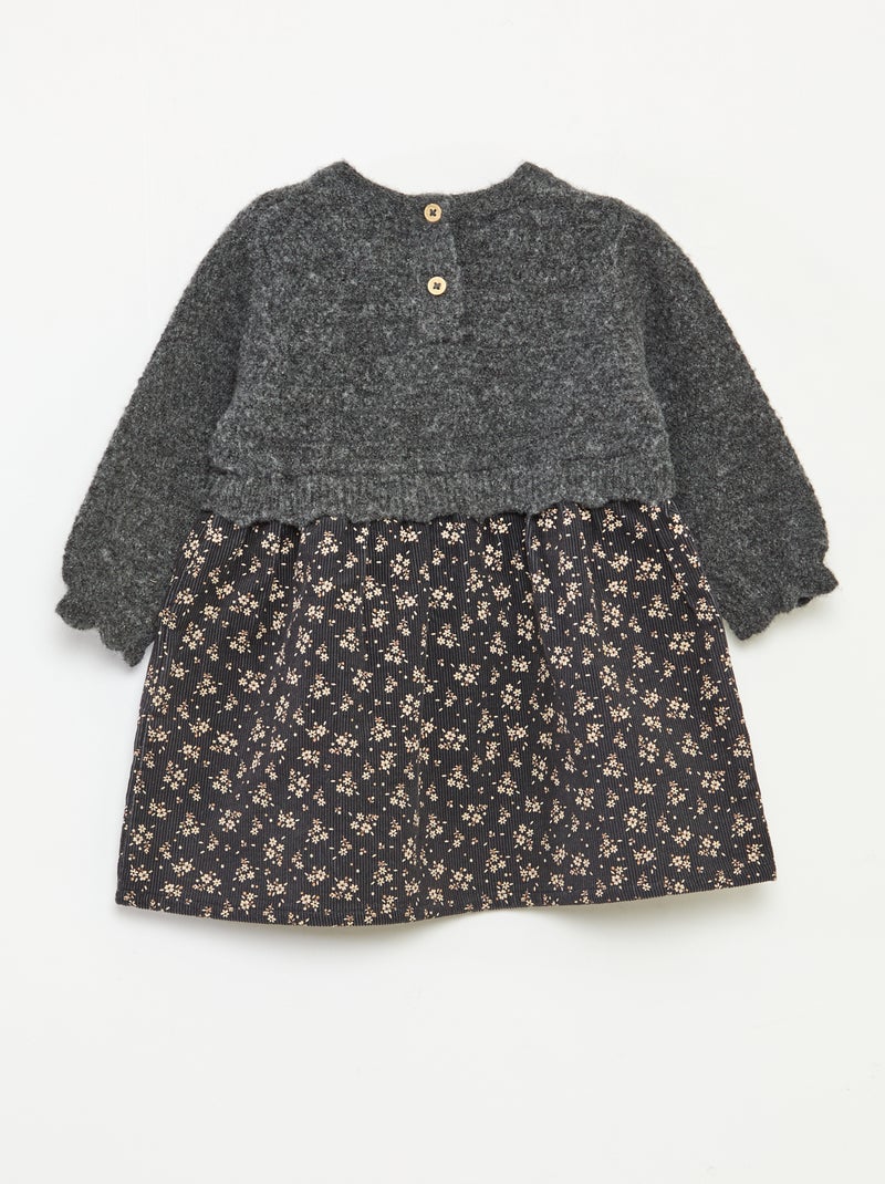 Robe bi matière 2 en 1 en velours tricot Gris - Kiabi
