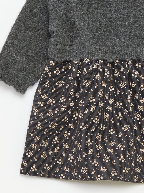 Robe bi matière 2 en 1 en velours tricot - Kiabi