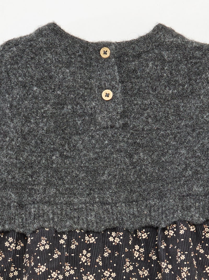 Robe bi matière 2 en 1 en velours tricot Gris - Kiabi