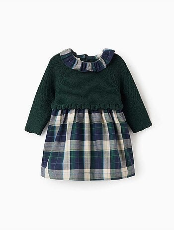 Robe bi-matière à carreaux b&s