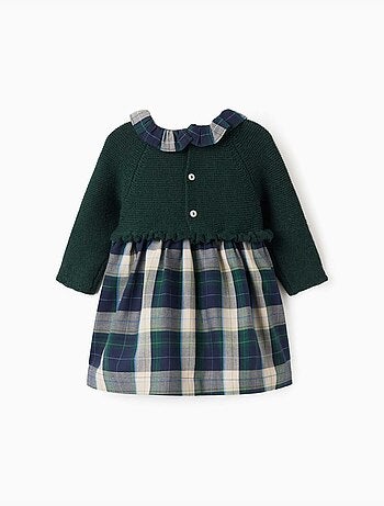 Robe bi-matière à carreaux b&s