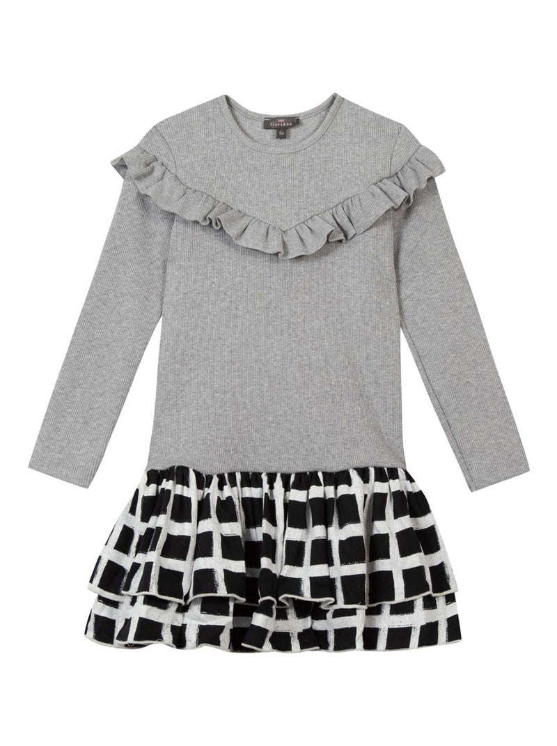 Robe Bi-matière À Carreaux 'floriane' Gris clair - Kiabi