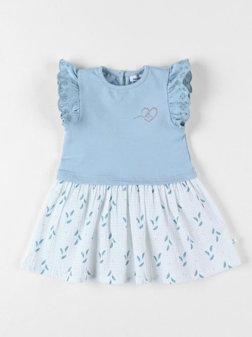 Robe bi-matière à manches courtes, écru/bleu Noukie's - Kiabi