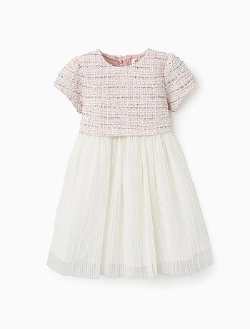 Robe bi-matière à manches courtes en tweed et maille