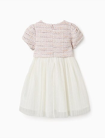 Robe bi-matière à manches courtes en tweed et maille