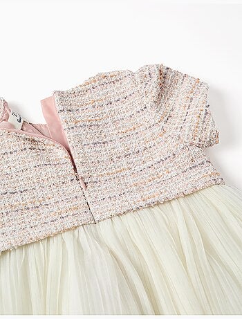 Robe bi-matière à manches courtes en tweed et maille