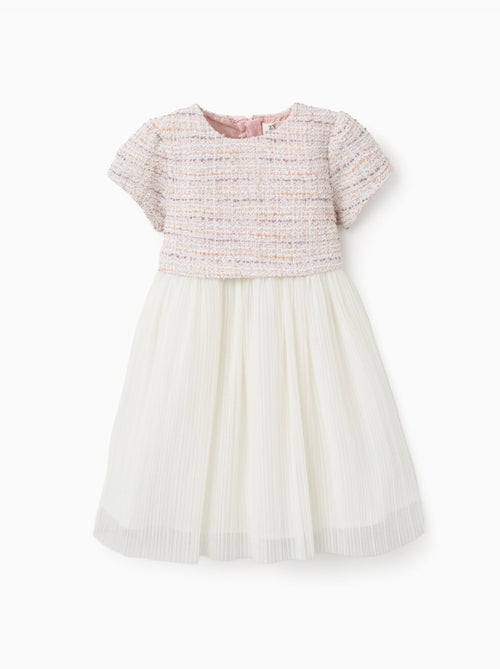 Robe bi-matière à manches courtes en tweed et maille - Kiabi