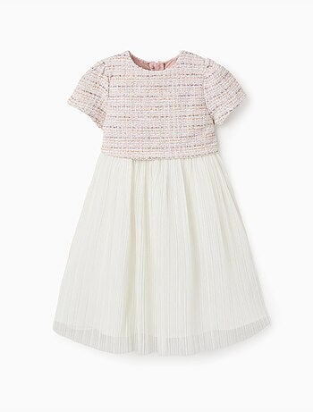 Robe bi-matière à manches courtes en tweed et maille