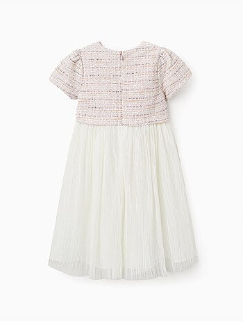 Robe bi-matière à manches courtes en tweed et maille