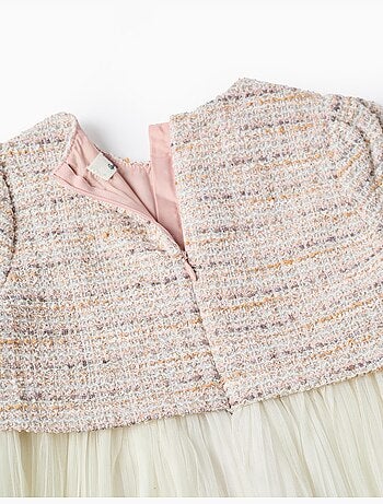 Robe bi-matière à manches courtes en tweed et maille