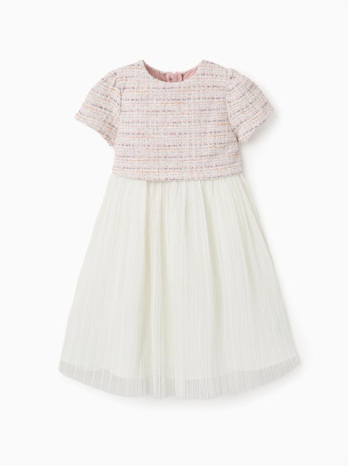 Robe bi-matière à manches courtes en tweed et maille - Kiabi