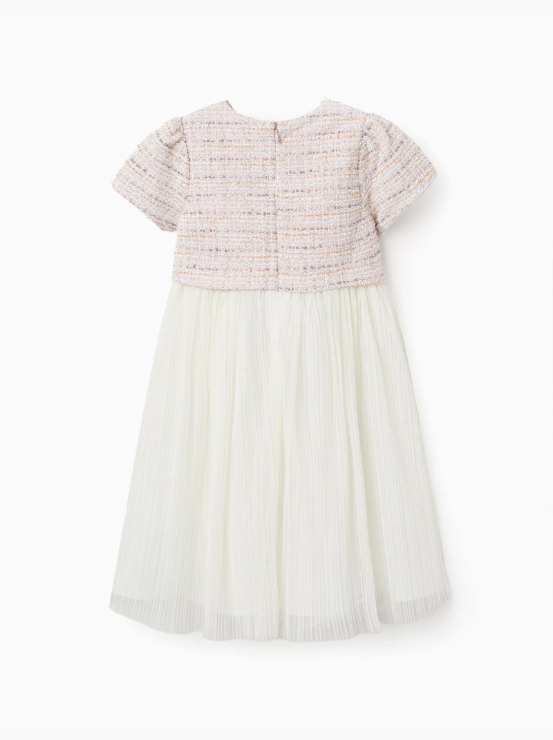 Robe bi-matière à manches courtes en tweed et maille Rose clair - Kiabi