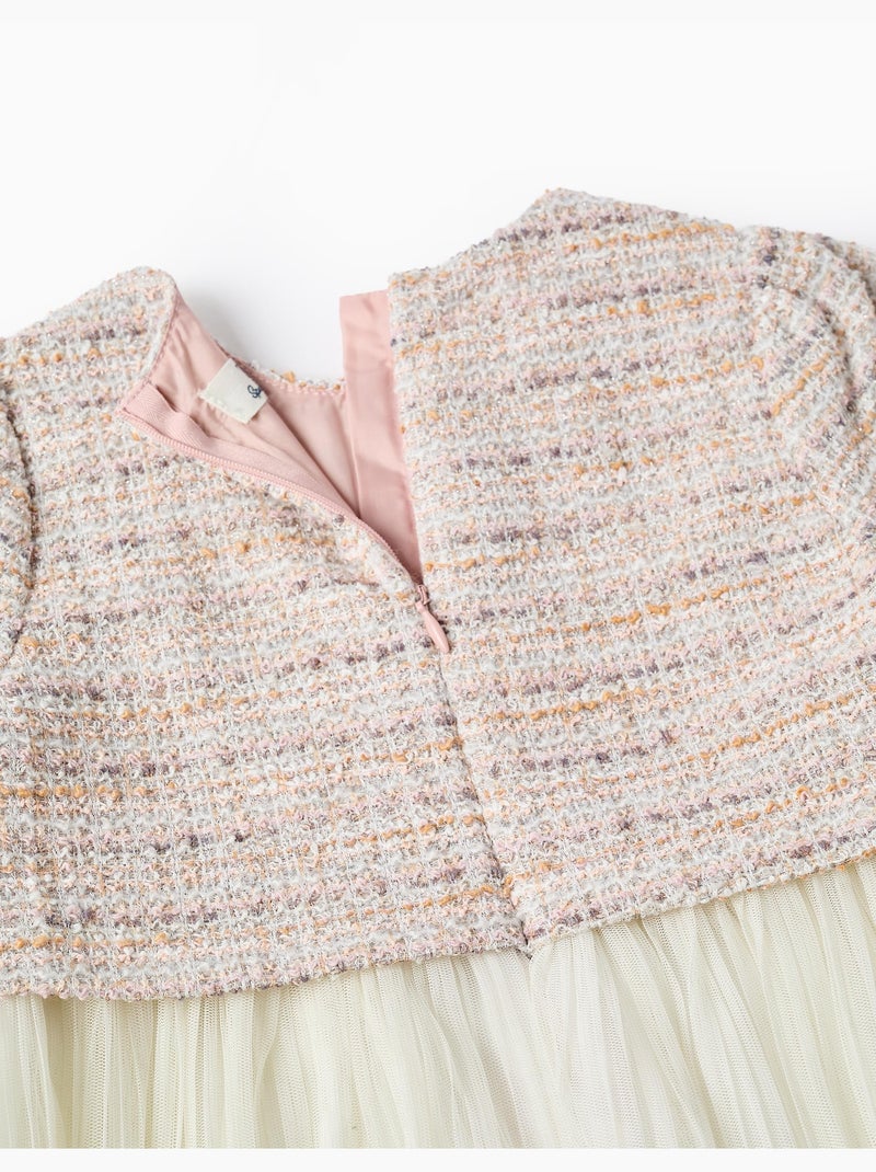 Robe bi-matière à manches courtes en tweed et maille Rose clair - Kiabi