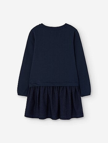 Robe bi-matière à manches longues avec nœud à paillettes