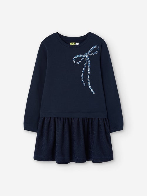 Robe bi-matière à manches longues avec nœud à paillettes - Kiabi