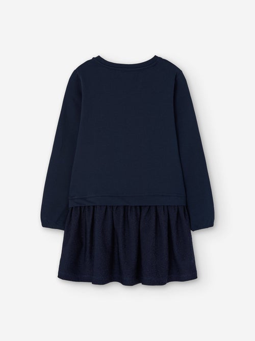 Robe bi-matière à manches longues avec nœud à paillettes - Kiabi