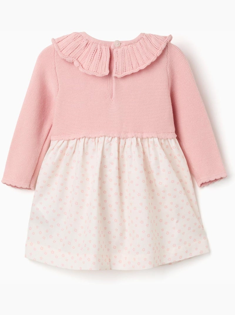 Robe bi-matière à motif floral Rose clair - Kiabi