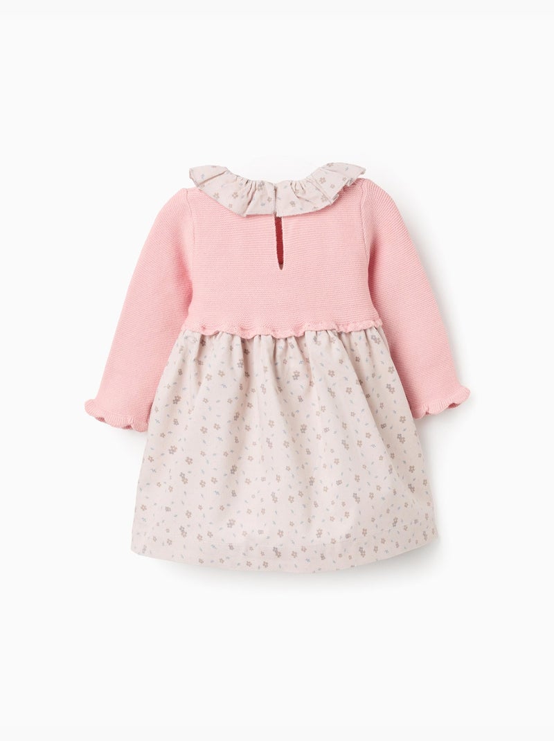 Robe bi-matière à motif floral Rose clair - Kiabi
