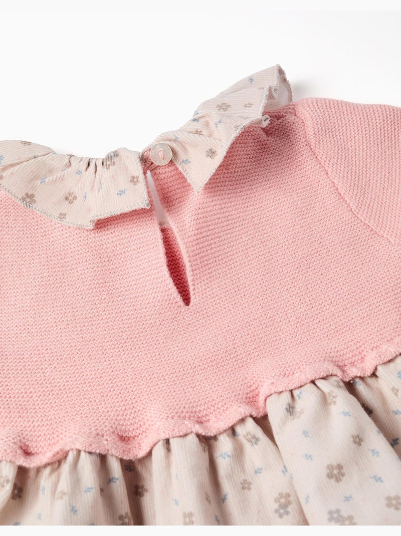 Robe bi-matière à motif floral Rose clair - Kiabi