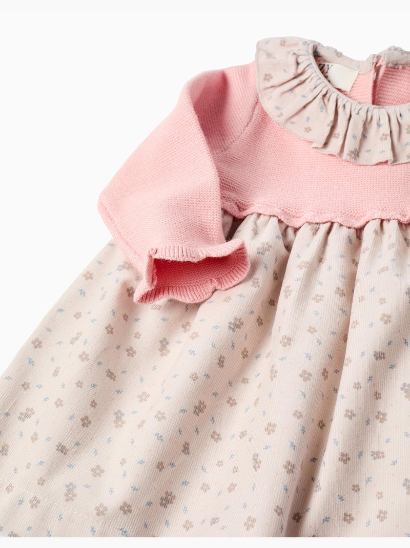 Robe bi-matière à motif floral Rose clair - Kiabi
