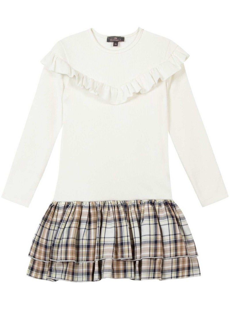 Robe Bi-matière À Volants 'floriane' Ecru - Kiabi