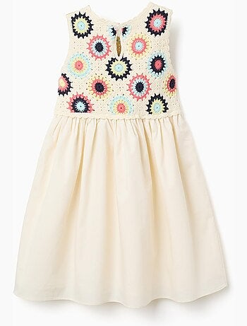 Robe bi-matière avec fleurs au crochet